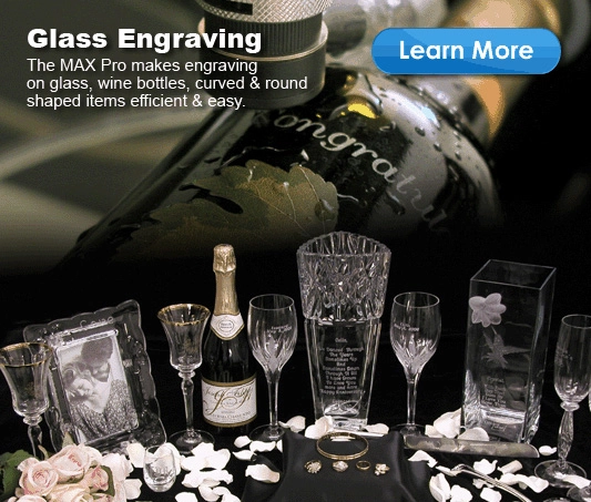 Glass engraving examples engraved on a Vision Engraving Machine